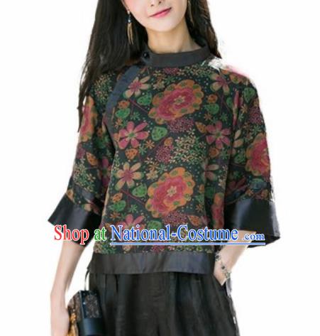 Chinese Traditional Printing Silk Blouse Tang Suit Upper Outer Garment National Costume for Women