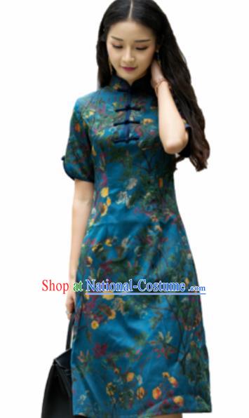 Chinese Traditional Embroidered Green Silk Cheongsam Tang Suit Qipao Dress National Costume for Women