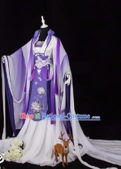 Chinese Traditional Cosplay Peri Goddess Costume Ancient Imperial Consort Purple Hanfu Dress for Women