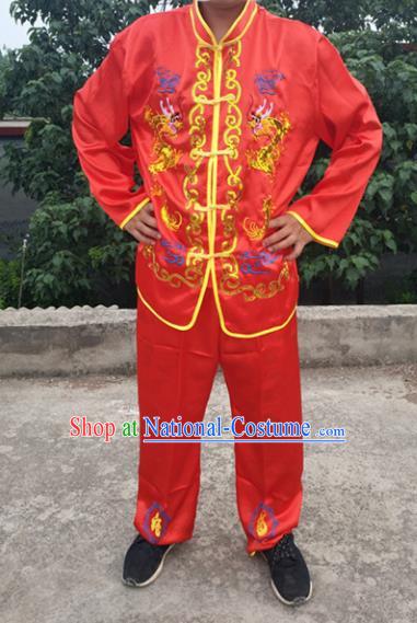 Chinese Traditional Folk Dance Costume Lion Dance Red Clothing for Men