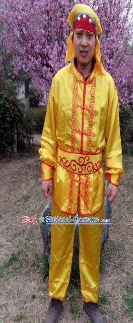 Chinese Traditional Folk Dance Costume Lion Dance Yellow Clothing for Men