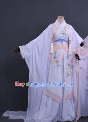 Traditional Chinese Cosplay Princess Costume Ancient Swordswoman White Hanfu Dress for Women