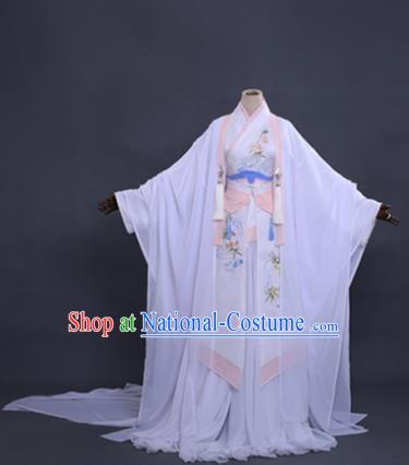 Traditional Chinese Cosplay Princess Costume Ancient Swordswoman White Hanfu Dress for Women