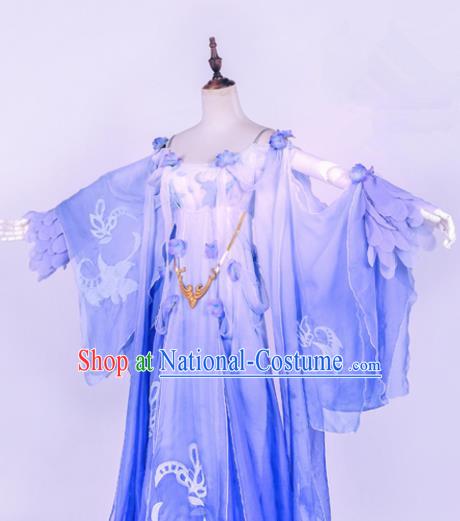 Traditional Chinese Cosplay Princess Costume Ancient Swordswoman Blue Hanfu Dress for Women