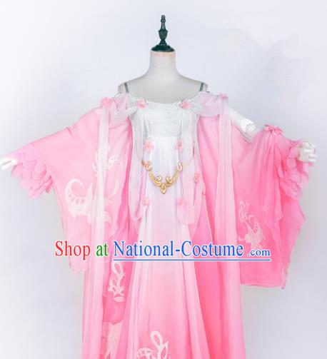 Chinese Traditional Cosplay Princess Costume Ancient Swordswoman Pink Hanfu Dress for Women