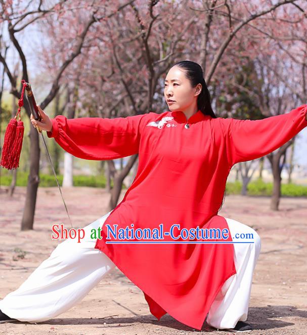 Chinese Traditional Martial Arts Costume Kung Fu Tai Chi Red Clothing for Women