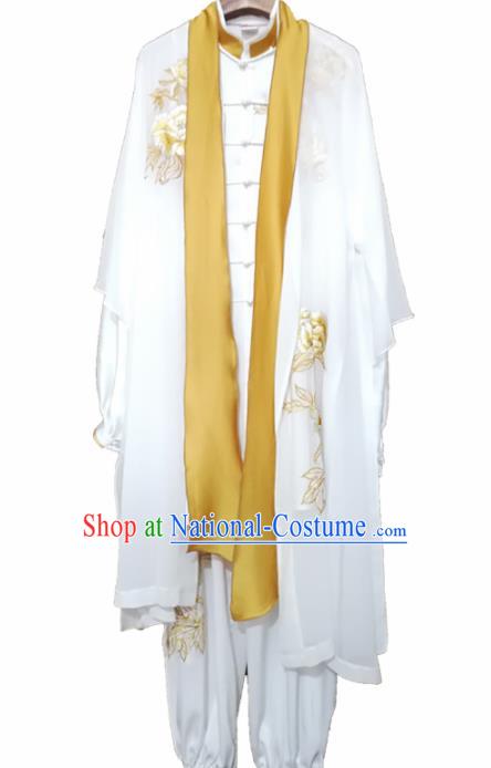 Chinese Traditional Martial Arts Competition Costume Kung Fu Embroidered White Clothing for Women