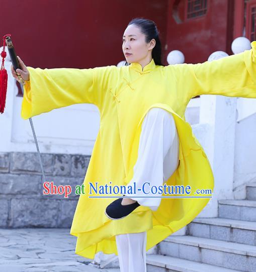 Chinese Traditional Martial Arts Competition Yellow Costume Kung Fu Tai Chi Clothing for Women