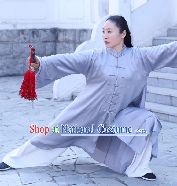 Chinese Traditional Martial Arts Competition Grey Costume Kung Fu Tai Chi Clothing for Women