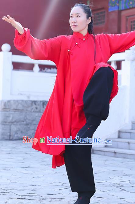 Chinese Traditional Martial Arts Kung Fu Competition Red Costume Tai Chi Clothing for Women