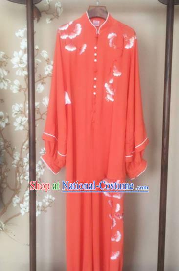 Chinese Traditional Kung Fu Competition Orange Costume Martial Arts Tai Chi Embroidered Ginkgo Leaf Clothing for Women