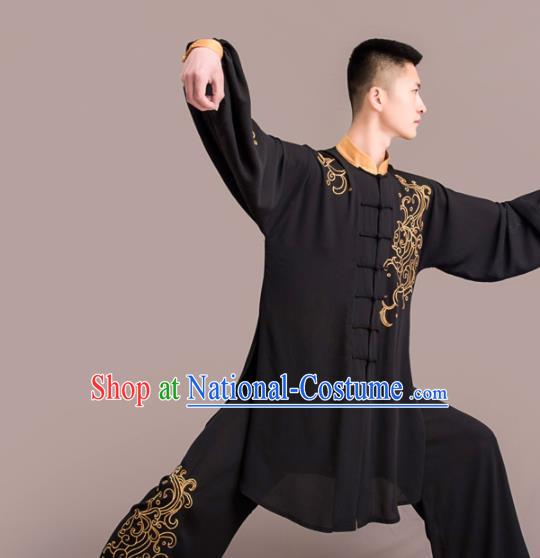 Chinese Traditional Kung Fu Competition Black Costume Martial Arts Embroidered Clothing for Men