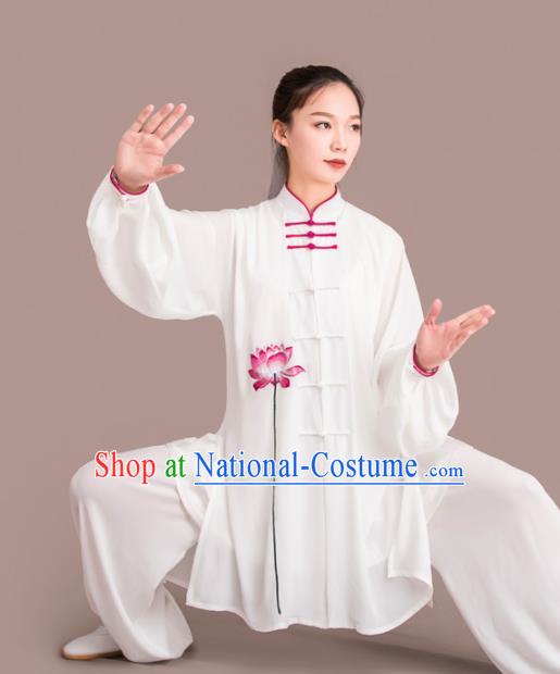 Chinese Traditional Kung Fu Competition Embroidered Lotus Costume Martial Arts Tai Chi Clothing for Women