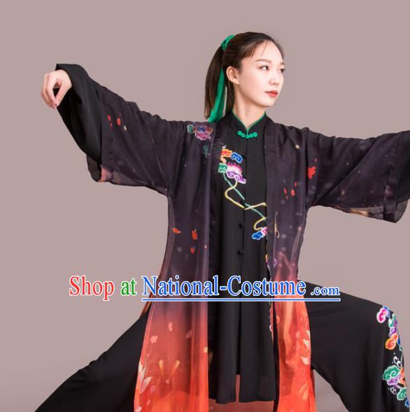 Chinese Traditional Kung Fu Competition Embroidered Clouds Black Costume Martial Arts Tai Chi Clothing for Women