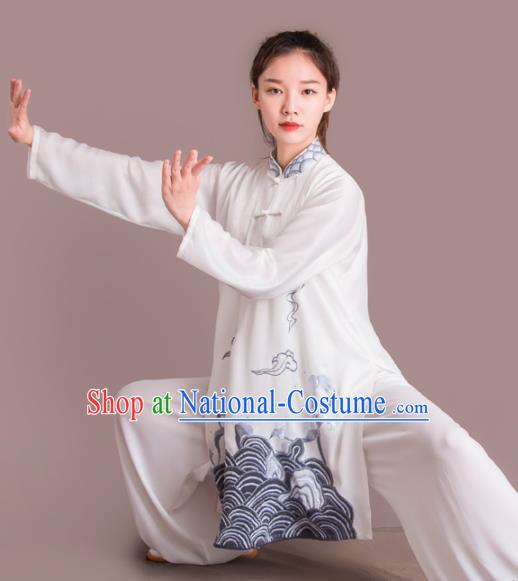 Chinese Traditional Kung Fu Costume Martial Arts Competition Tai Chi Embroidered Grey Clothing for Women