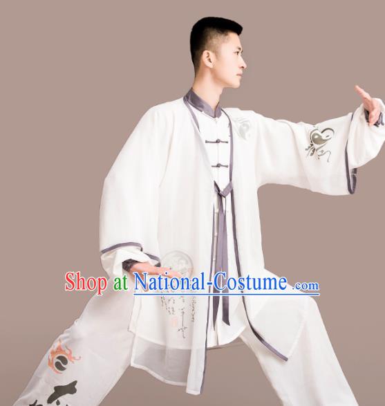 Chinese Traditional Kung Fu Competition White Costume Tai Chi Martial Arts Clothing for Men