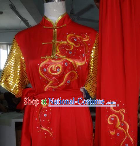 Chinese Traditional Kung Fu Costume Martial Arts Tai Chi Embroidered Red Clothing for Women