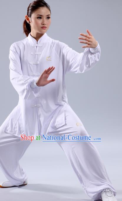 Chinese Traditional Kung Fu White Costume Martial Arts Tai Chi Clothing for Women