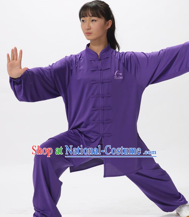 Chinese Traditional Kung Fu Competition Purple Costume Martial Arts Tai Chi Clothing for Women