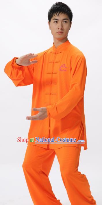 Chinese Traditional Kung Fu Competition Orange Costume Tai Chi Martial Arts Clothing for Men