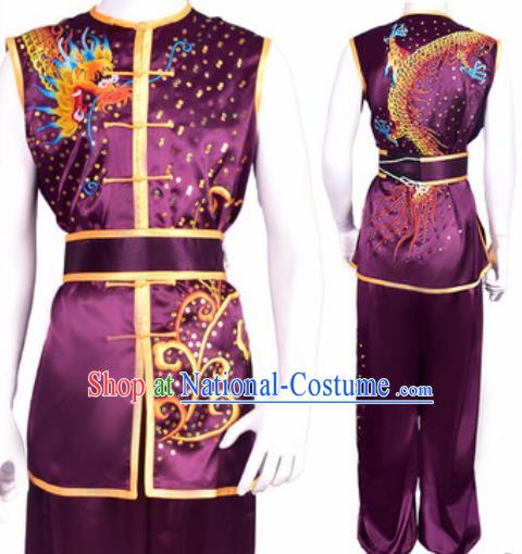 Chinese Traditional Kung Fu Competition Embroidered Dragon Purple Costume Tai Chi Martial Arts Clothing for Men