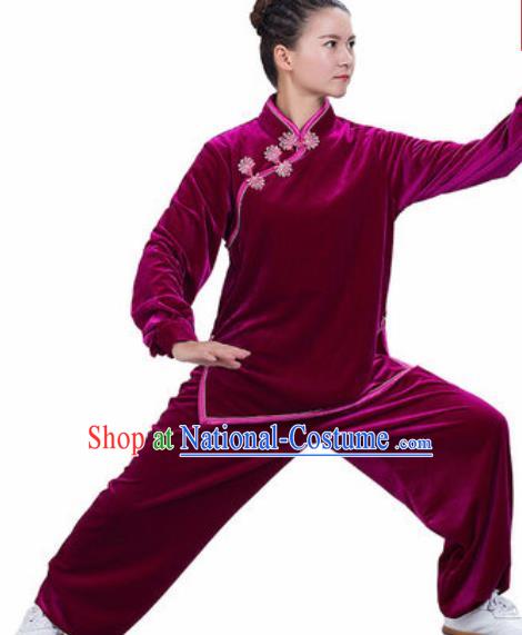 Chinese Traditional Kung Fu Competition Costume Martial Arts Tai Chi Velvet Clothing for Women