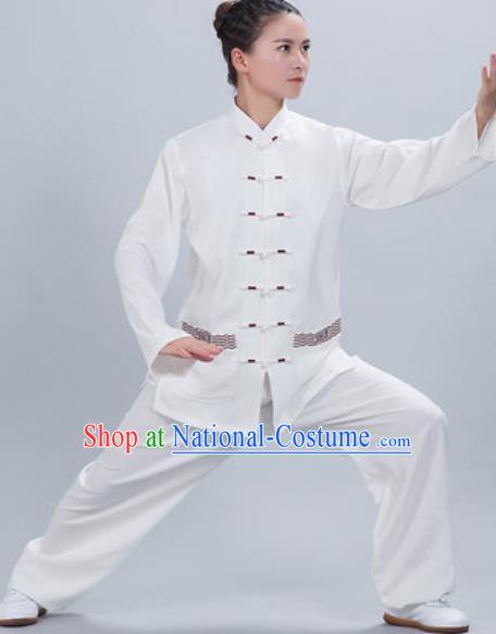 Chinese Traditional Kung Fu Competition Costume Tang Suit Tai Chi White Clothing for Women