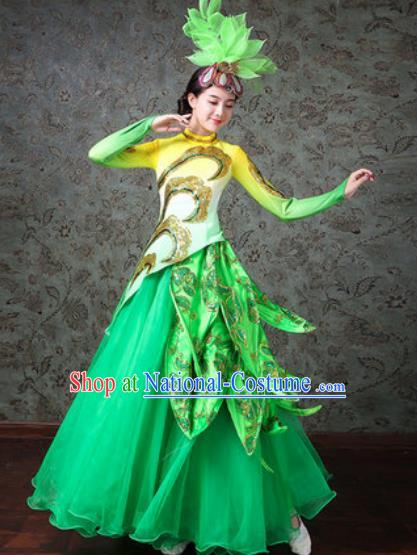 Chinese Traditional Spring Festival Gala Dance Costume Opening Dance Modern Dance Green Dress for Women