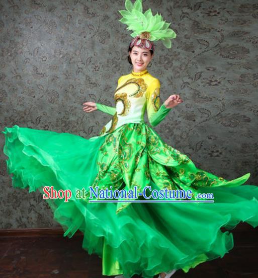 Chinese Traditional Spring Festival Gala Dance Costume Opening Dance Modern Dance Green Dress for Women