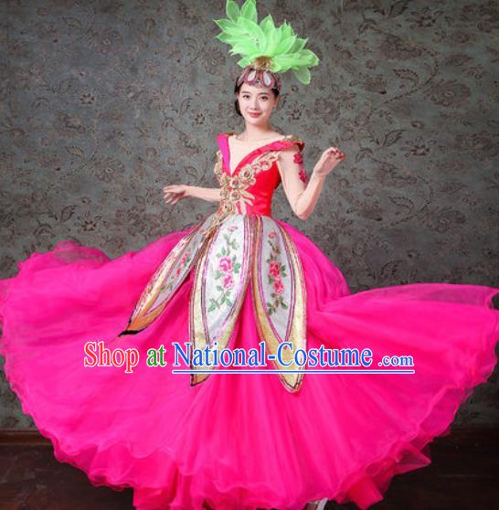 Chinese Traditional Spring Festival Gala Dance Costume Opening Dance Modern Dance Rosy Veil Dress for Women