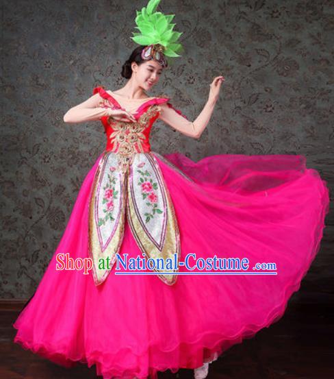 Chinese Traditional Spring Festival Gala Dance Costume Opening Dance Modern Dance Rosy Veil Dress for Women