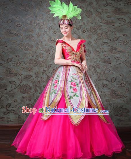 Chinese Traditional Spring Festival Gala Dance Costume Opening Dance Modern Dance Rosy Veil Dress for Women