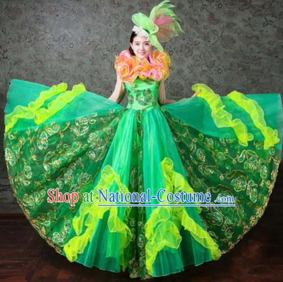 Chinese Traditional Spring Festival Gala Dance Costume Opening Dance Modern Dance Green Veil Dress for Women