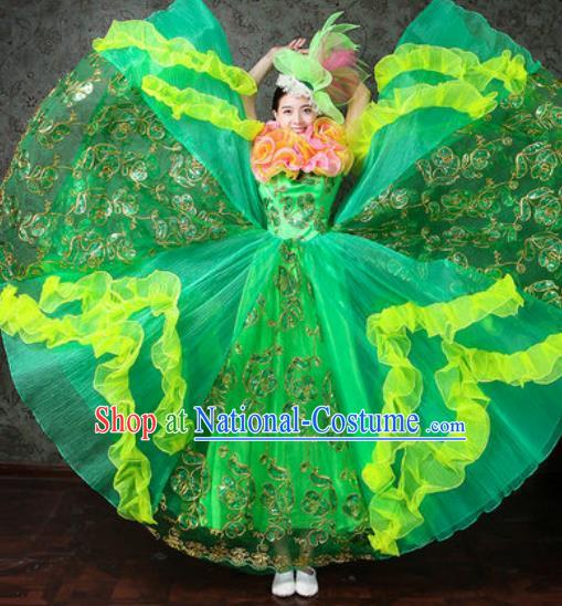 Chinese Traditional Spring Festival Gala Dance Costume Opening Dance Modern Dance Green Veil Dress for Women