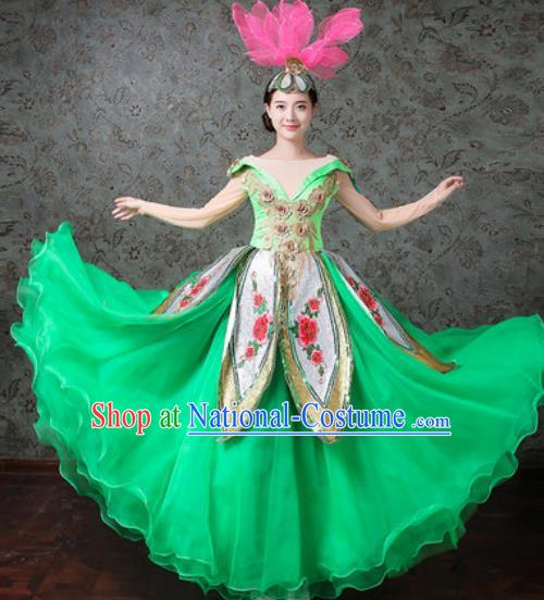 Chinese Traditional Spring Festival Gala Dance Costume Opening Dance Modern Dance Green Bubble Dress for Women