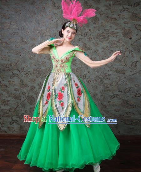 Chinese Traditional Spring Festival Gala Dance Costume Opening Dance Modern Dance Green Bubble Dress for Women