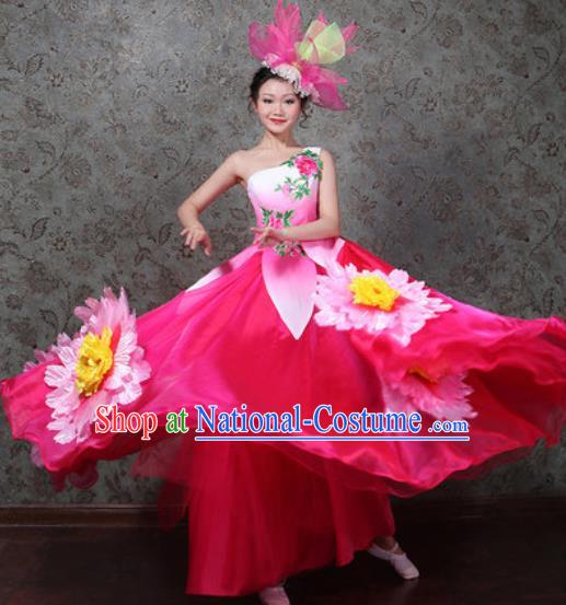 Chinese Traditional Spring Festival Gala Dance Costume Opening Dance Modern Dance Rosy Bubble Dress for Women