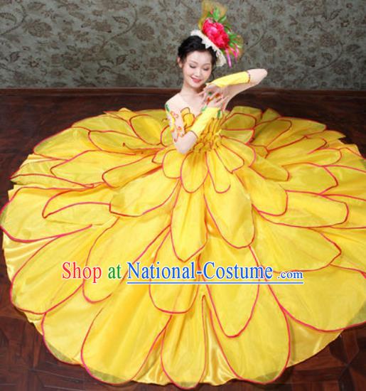 Chinese Traditional Spring Festival Gala Dance Costume Opening Dance Modern Dance Yellow Flower Dress for Women