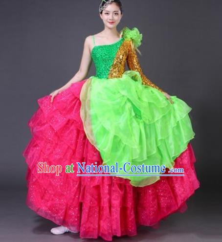 Chinese Traditional Spring Festival Gala Dance Costume Opening Dance Stage Performance Rosy Veil Dress for Women