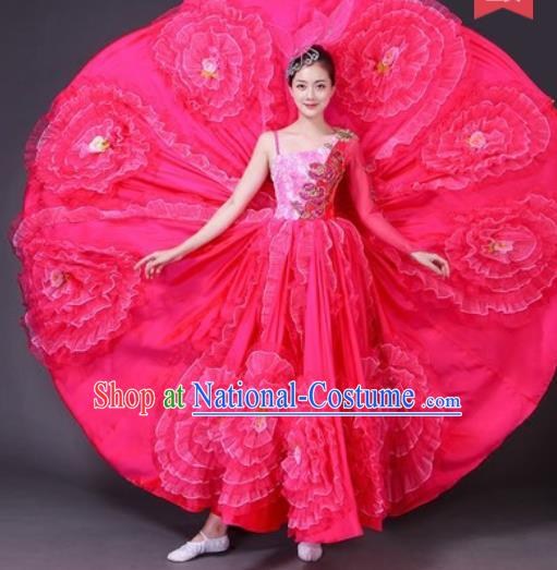 Chinese Traditional Spring Festival Gala Dance Costume Opening Dance Stage Performance Rosy Peony Dress for Women