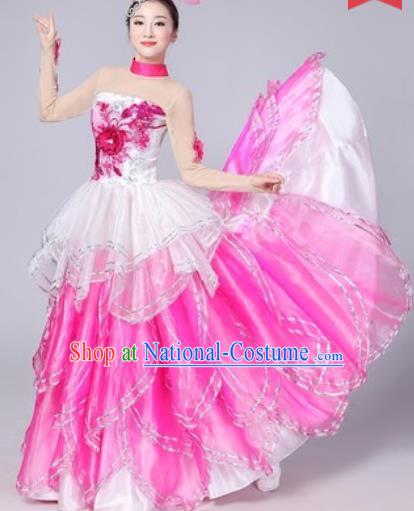 Chinese Traditional Spring Festival Gala Dance Costume Opening Dance Stage Performance Pink Dress for Women