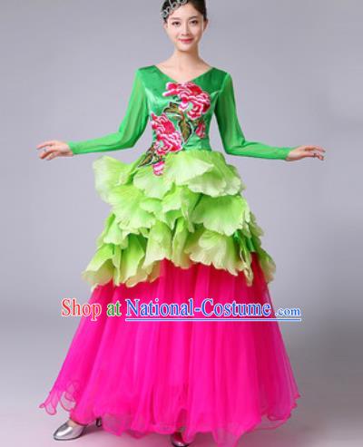 Chinese Traditional Spring Festival Gala Dance Costume Peony Dance Stage Performance Rosy Dress for Women