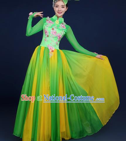 Chinese Traditional Classical Dance Costume Umbrella Dance Stage Performance Green Dress for Women