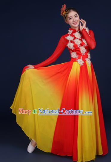 Chinese Traditional Classical Dance Costume Umbrella Dance Stage Performance Red Dress for Women