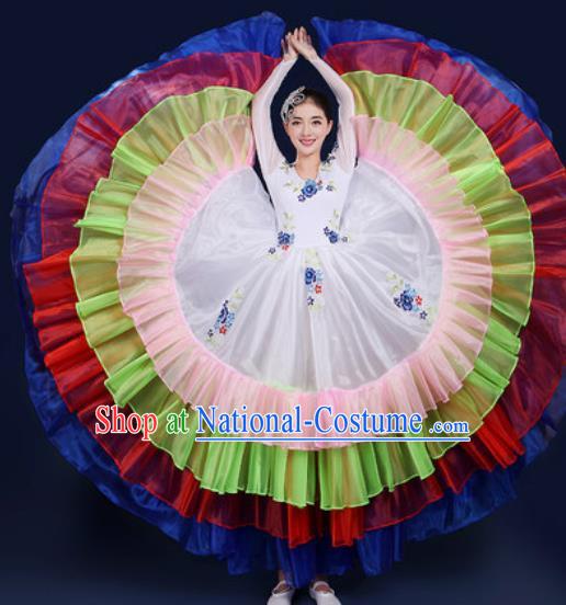 Chinese Traditional Peony Dance Stage Performance White Dress Spring Festival Gala Dance Costume for Women