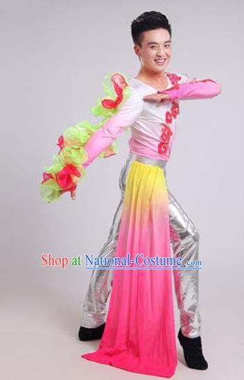 Chinese Traditional Drum Dance Pink Costume Folk Dance Stage Performance Clothing for Men