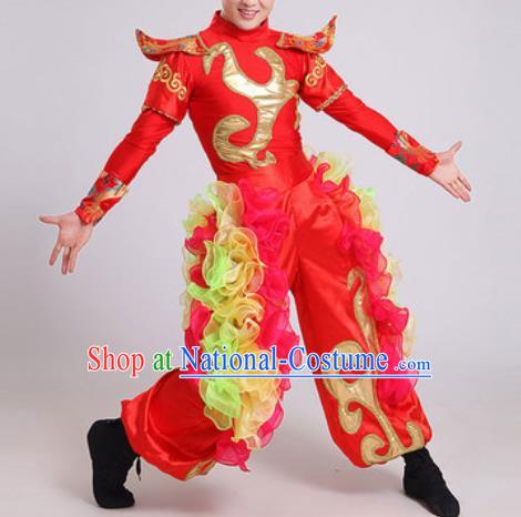 Chinese Traditional Drum Dance Red Costume Folk Dance Stage Performance Clothing for Men