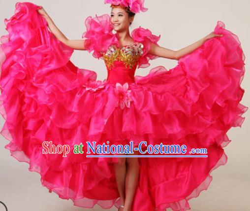 Chinese Traditional Opening Dance Rosy Bubble Dress Spring Festival Gala Stage Performance Costume for Women