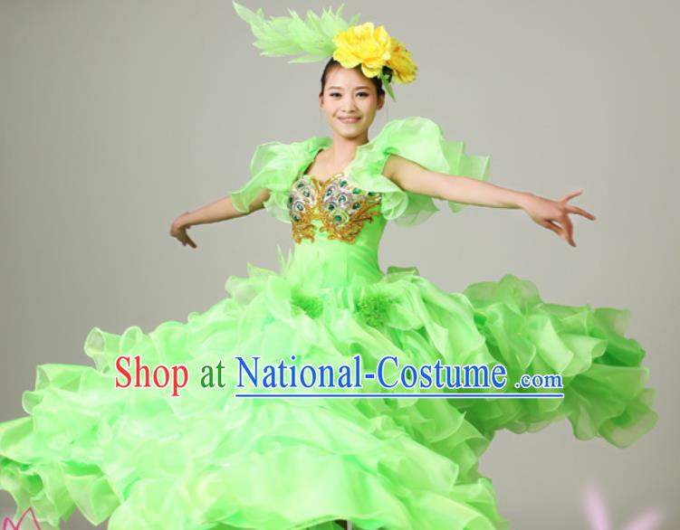 Chinese Traditional Opening Dance Green Bubble Dress Spring Festival Gala Stage Performance Costume for Women