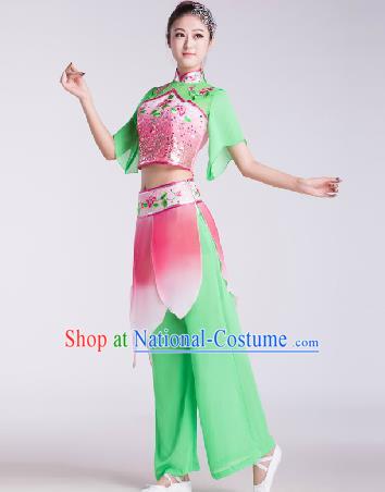 Chinese Traditional Umbrella Dance Green Costume Folk Dance Stage Performance Clothing for Women